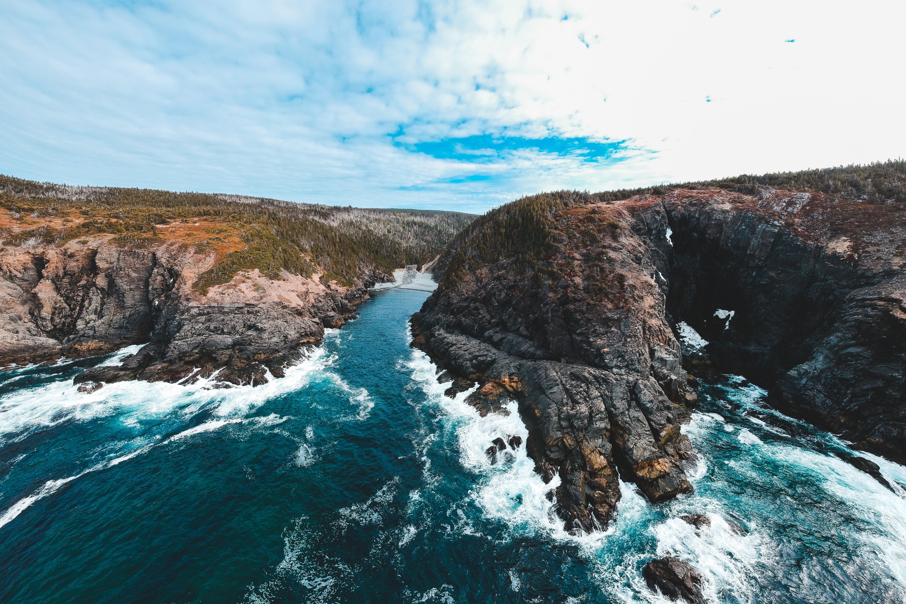 Scenery of river head stream on rocky coastline